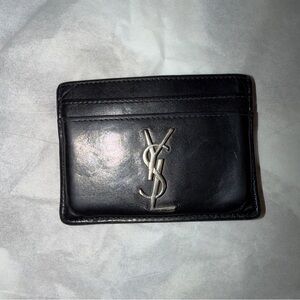 Saint Laurent Black Leather Card Sleeve with Silver YSL Emblem